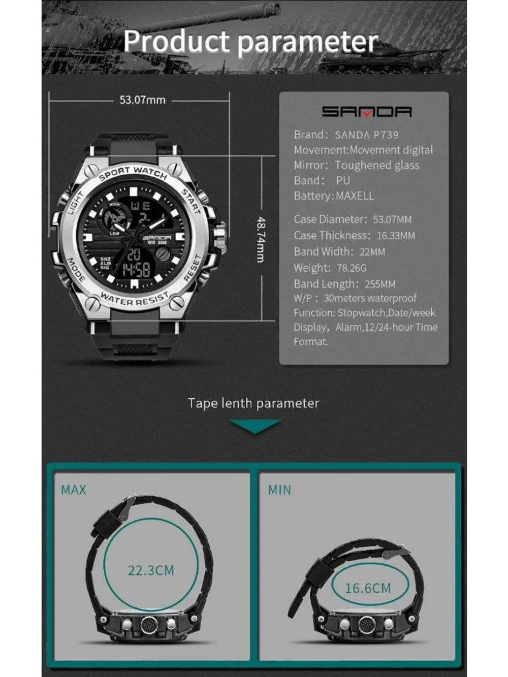 Men's Waterproof Military Sports Watch - Multi-Function LED Alarm & Stopwatch